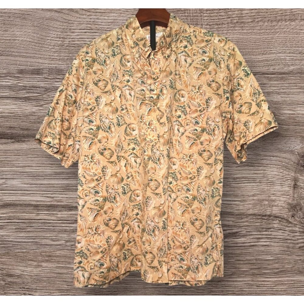 Reyn Spooner Hawaiian Henley‎ Shirt Egyptian Cotton Shell Print Resort Vacation